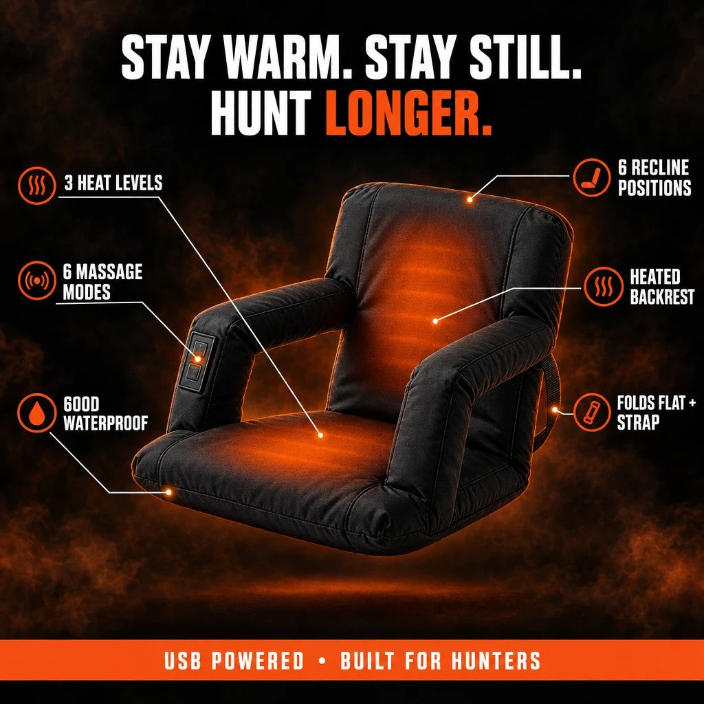 BlindWarm heated seat: 3 heat levels, 6 massage modes, 6 recline positions, 600D waterproof, folds flat
